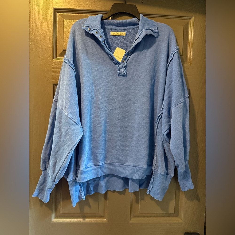 NWT Blue Free People We The Free Camden Henley Sweatshirt